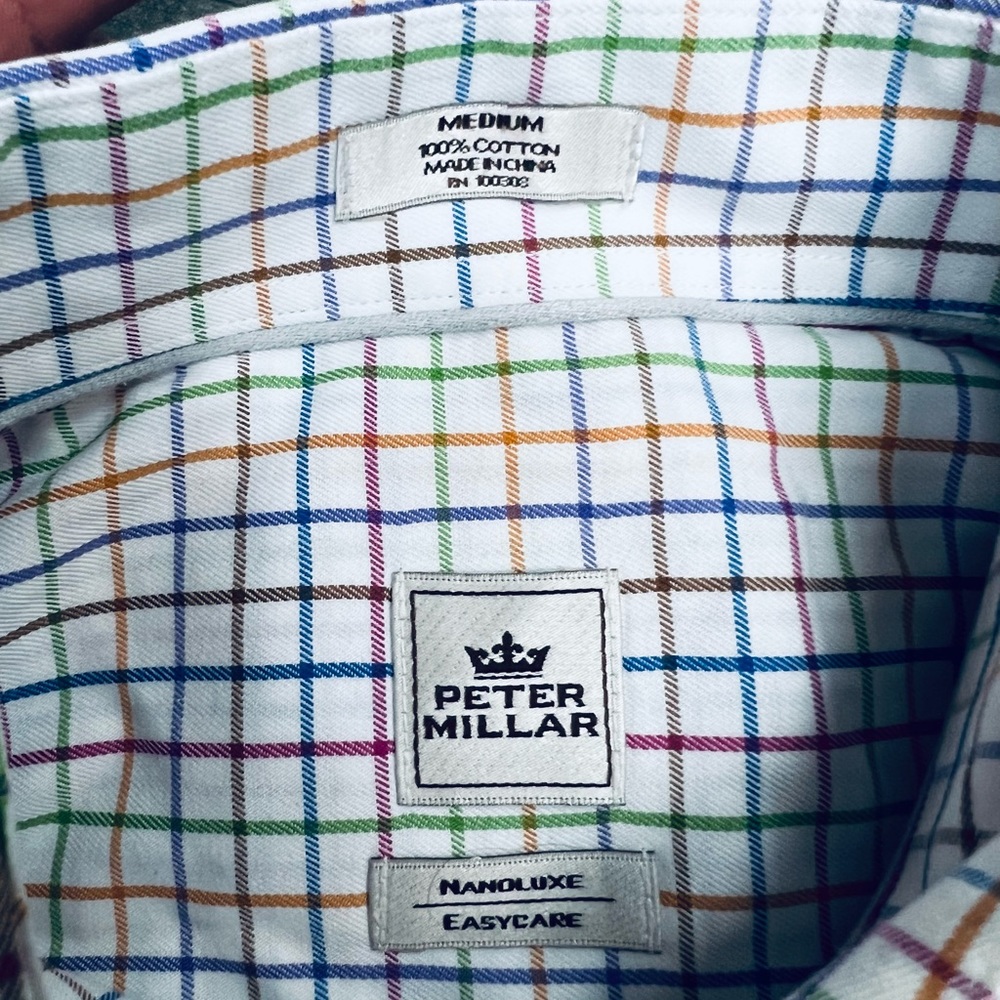 Peter Millar Multi-Colored Check Plaid Shirt M - image 3